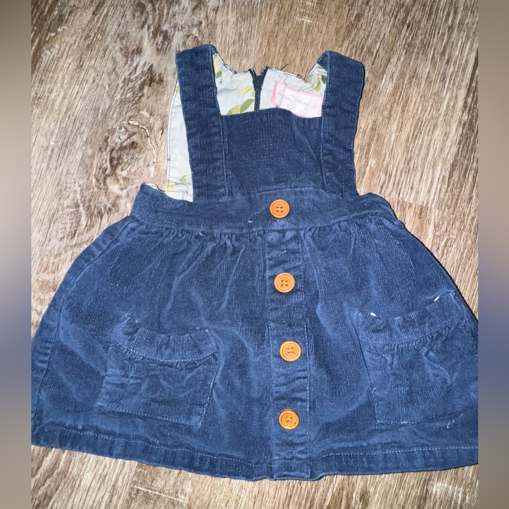 Kids Blue Corduroy Skirt with Orange Buttons—SweetHoney
